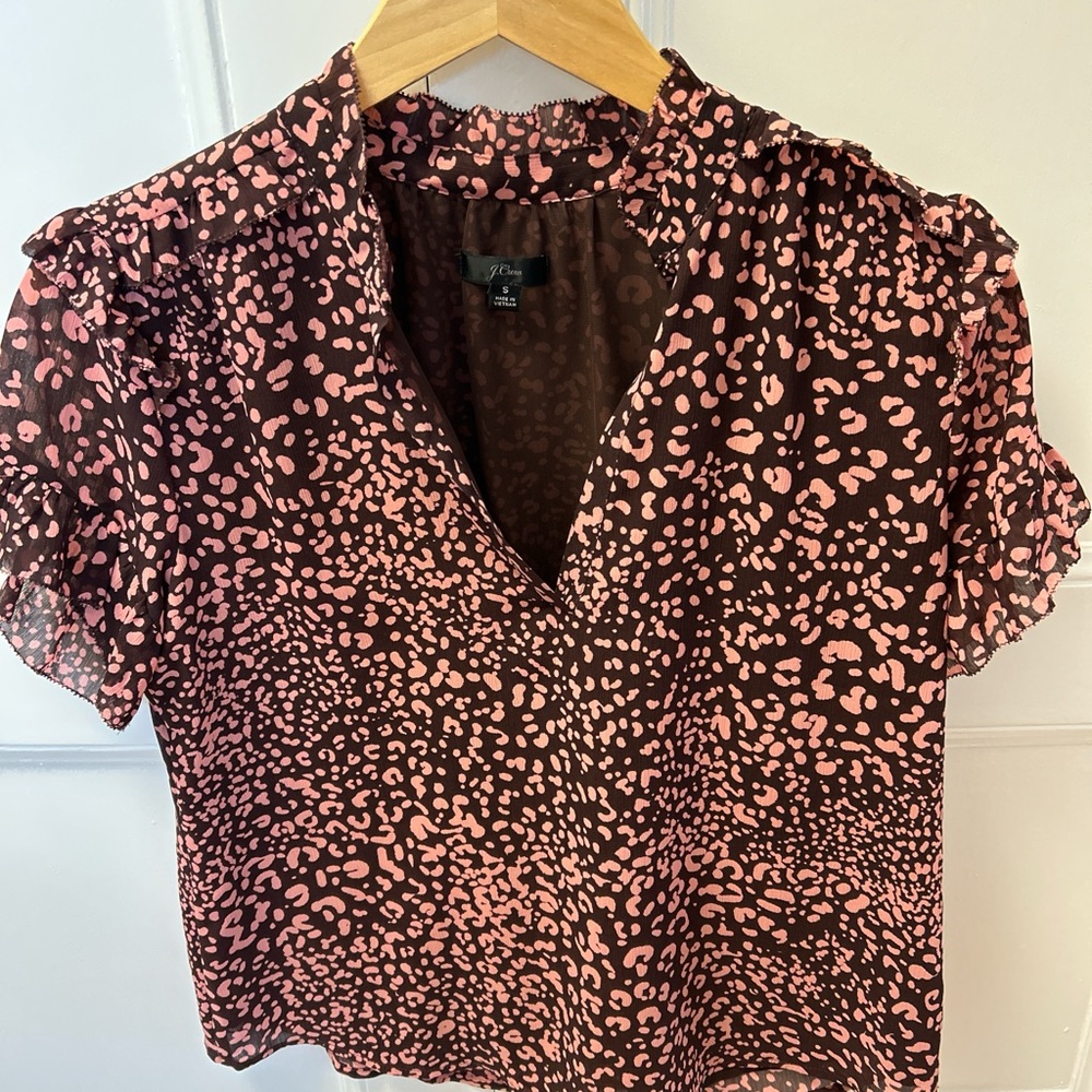 J. Crew Pink and Brown Blouse